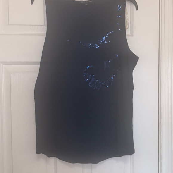 Jones New York sleeve less, navy blue blouse, with sequins design, beautiful - Picture 3 of 8